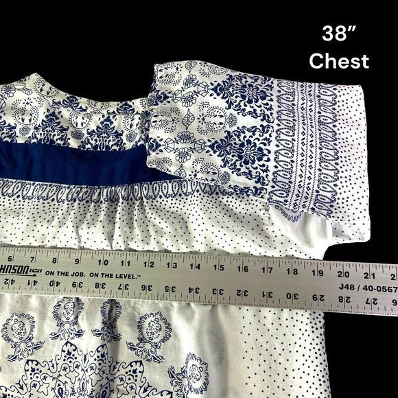 H&M L.O.G.G Women's Sheer White Blue Embroidery 1/4 Button Boho Dress Size 8 - Picture 10 of 11